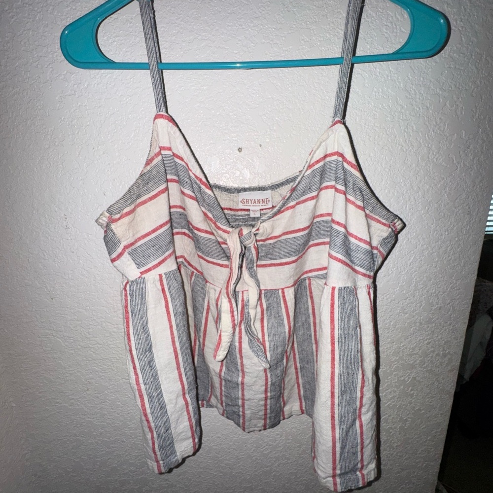 Shyanne Red and Navy Ruffled Tie Front Tank